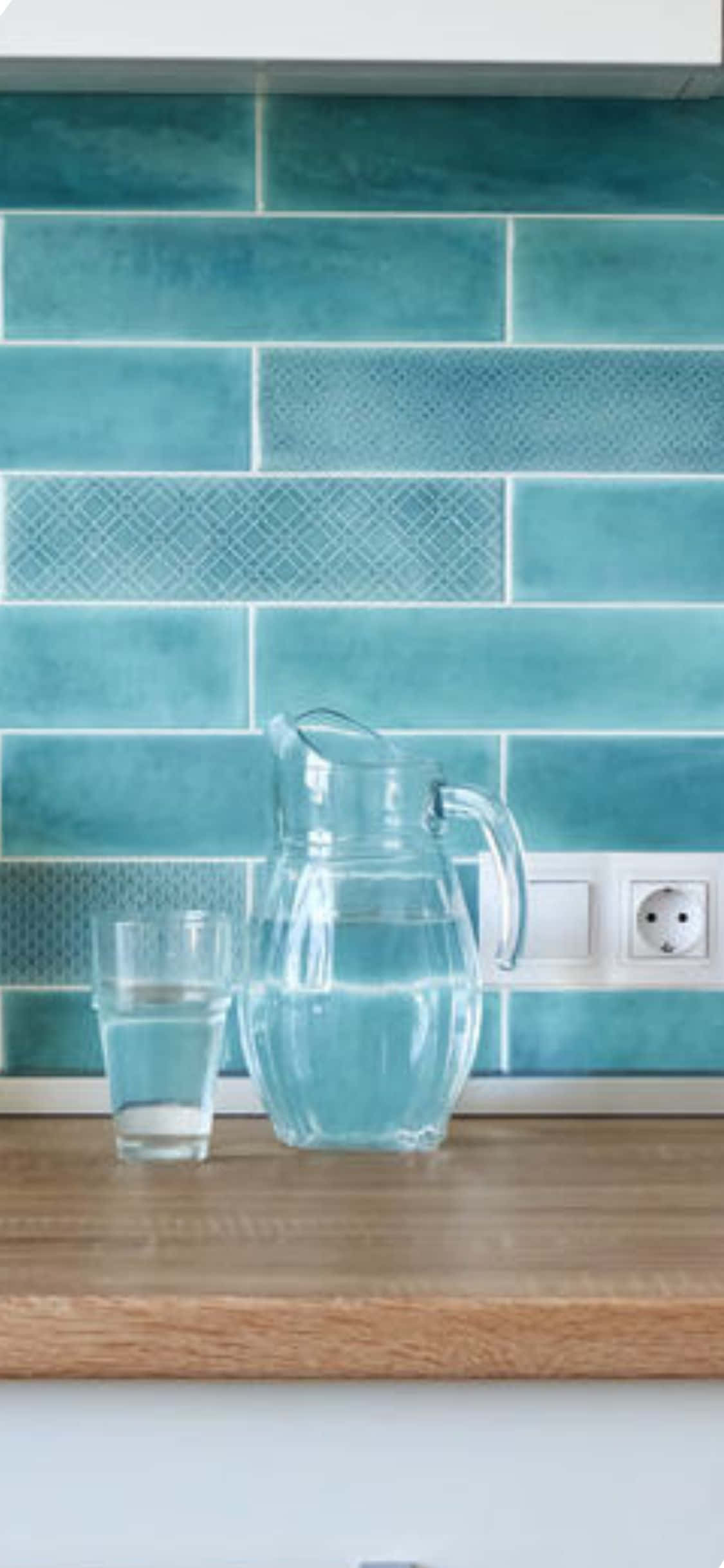 Blue Brick iPhone X Kitchen Background Picha ya Ukuta