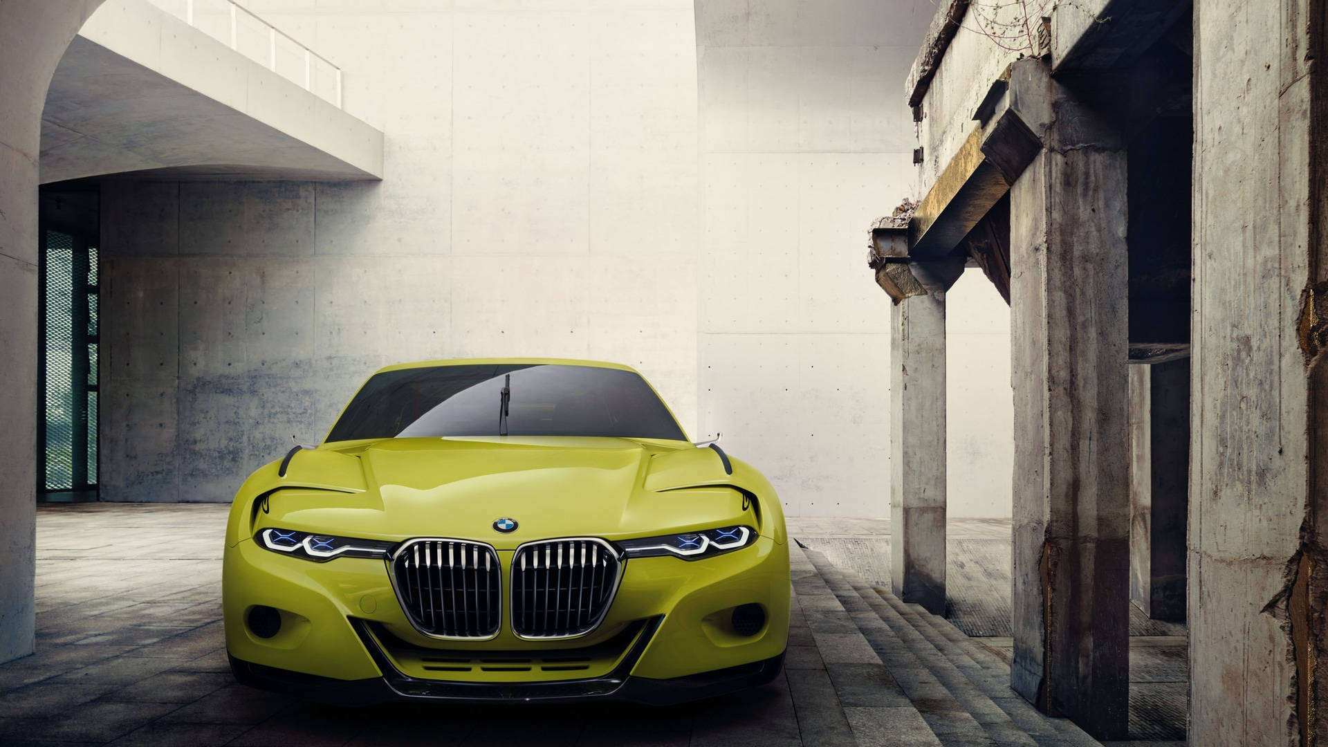 BMW 3.0 CSL ya Njano Full HD Picha ya Ukuta