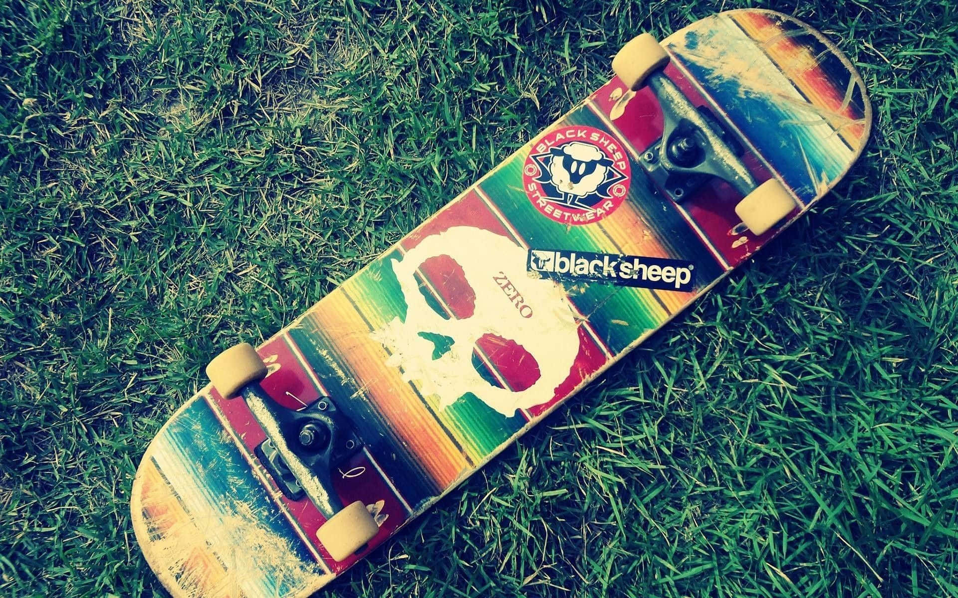 bodi ya skate iliyotandika kwenye nyasi Picha ya Ukuta
