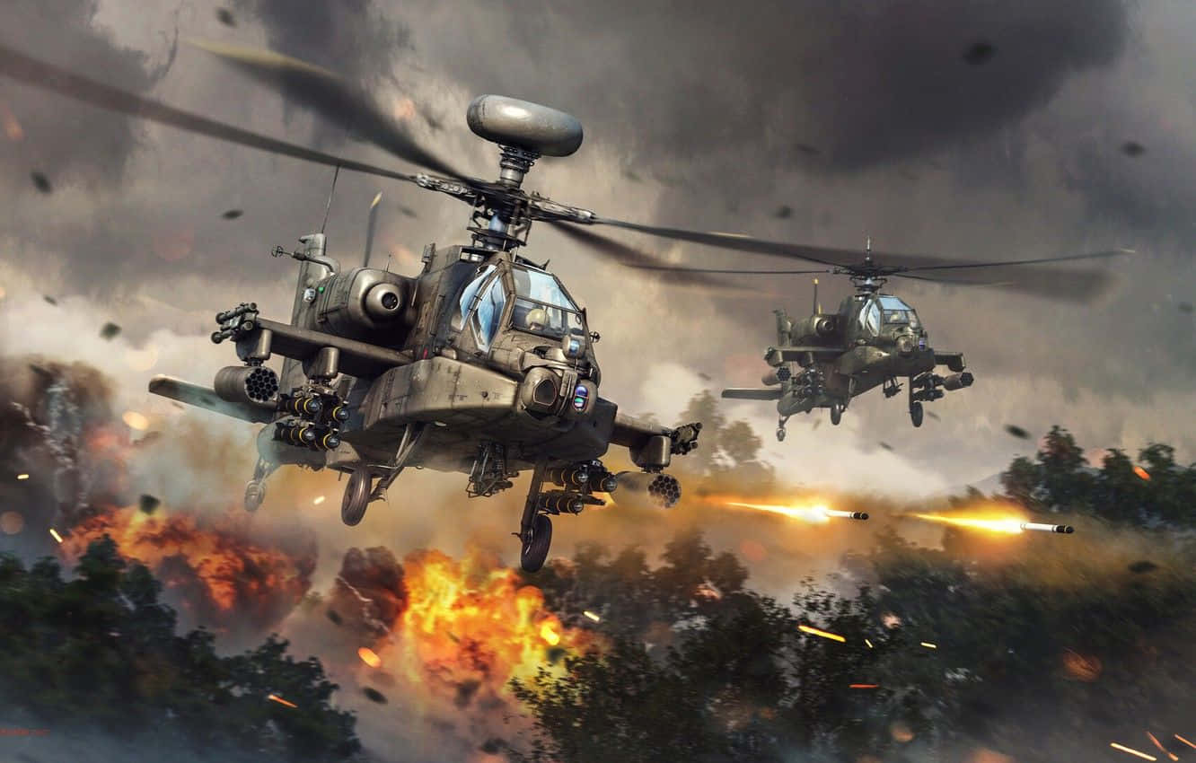 Boeing AH-64 Apache Tukufu - Shujaa wa Anga Anayeng'aa Picha ya Ukuta