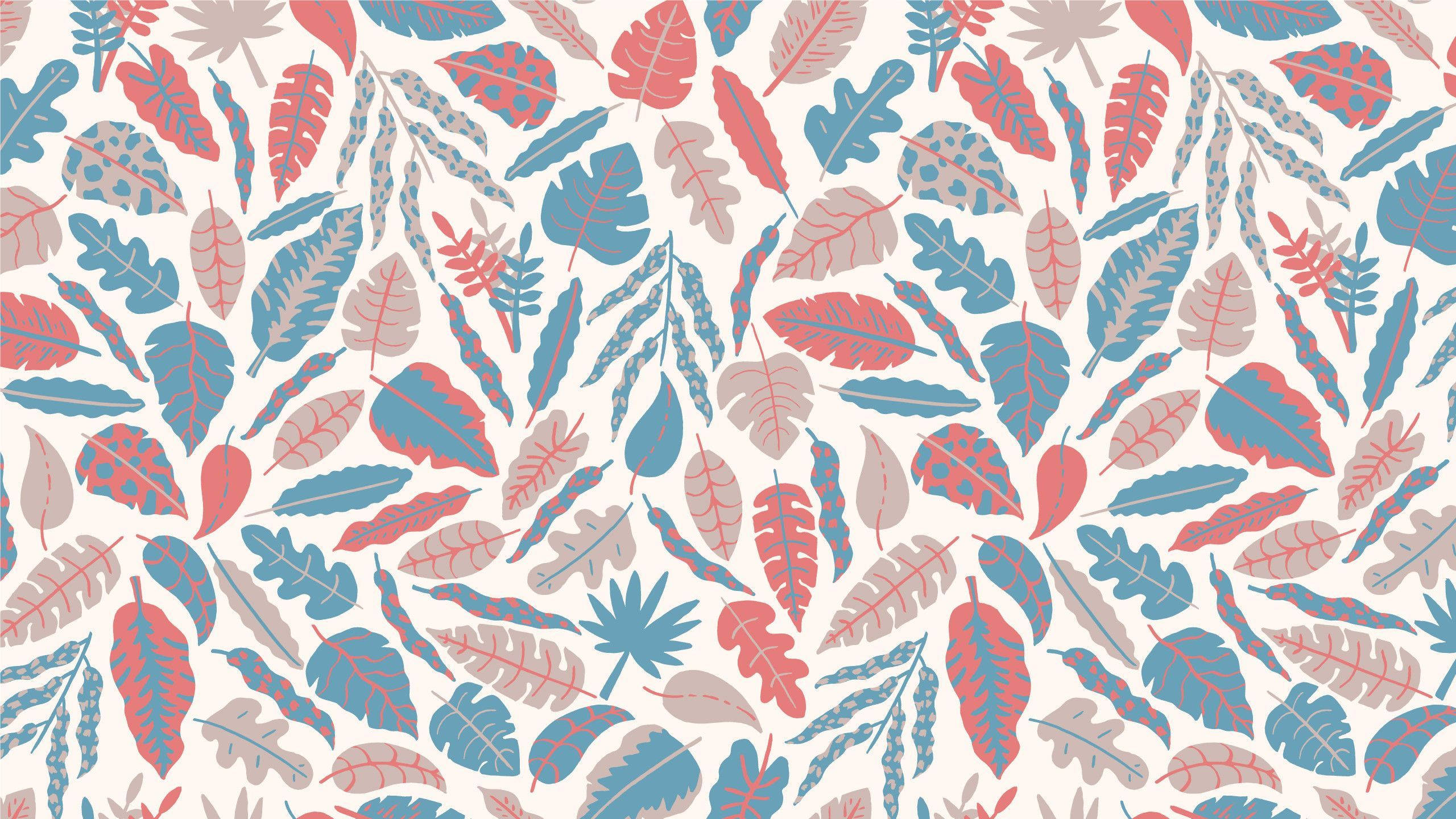 Boho Aesthetic Pink na Blue Majani Picha ya Ukuta