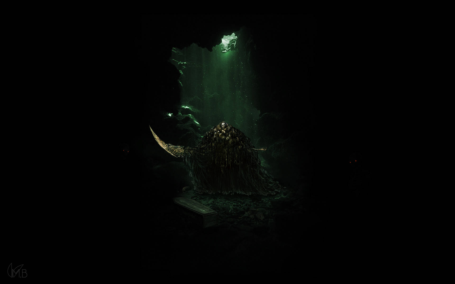 Boss wa Dark Souls Ndani ya Pango la Skrini Nyeusi Picha ya Ukuta