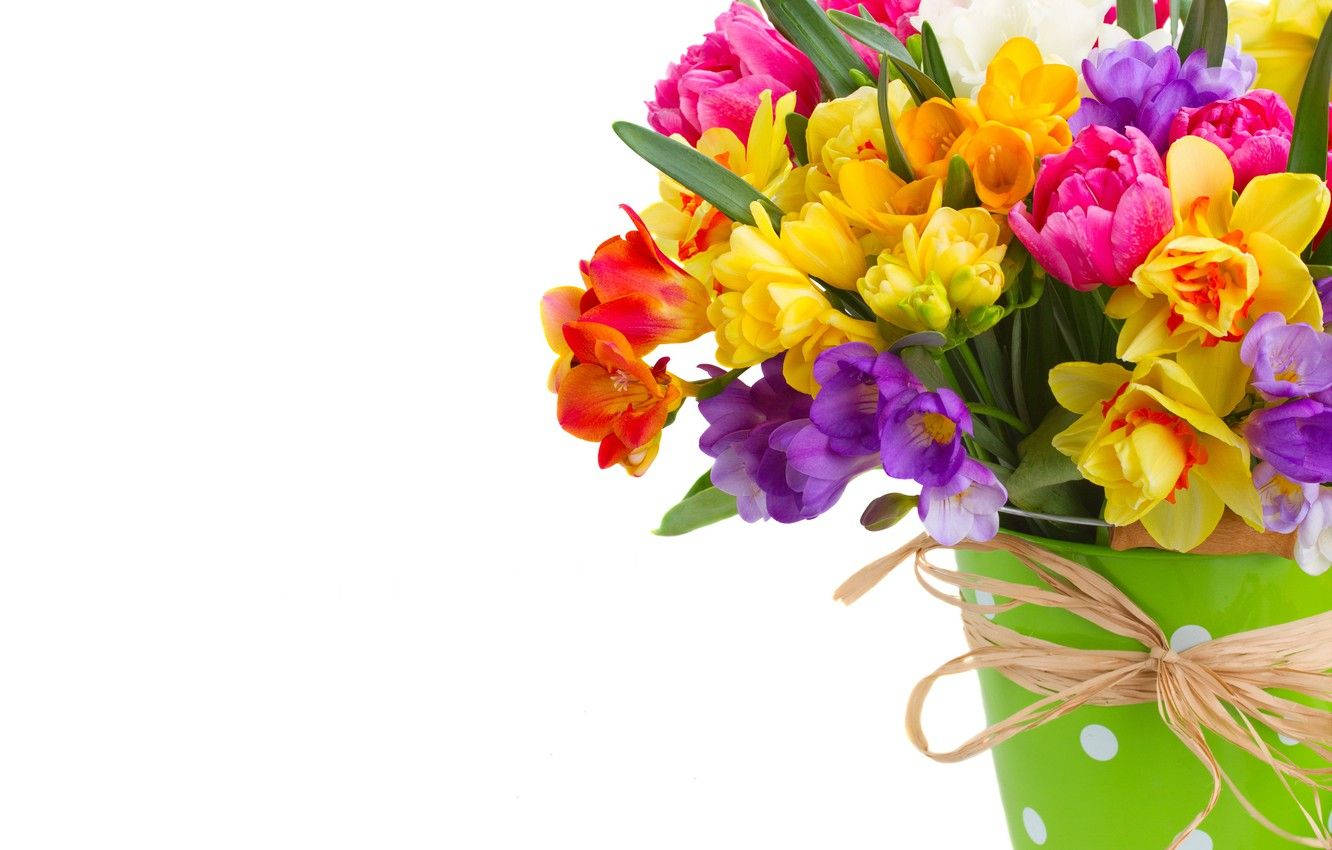 Bouquet Kwenye Vazi La Kijani Picha ya Ukuta
