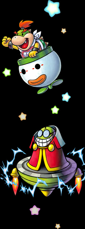 Bowser Jr. katika Koopa Clown Car na Flying Saucer Picha ya Ukuta