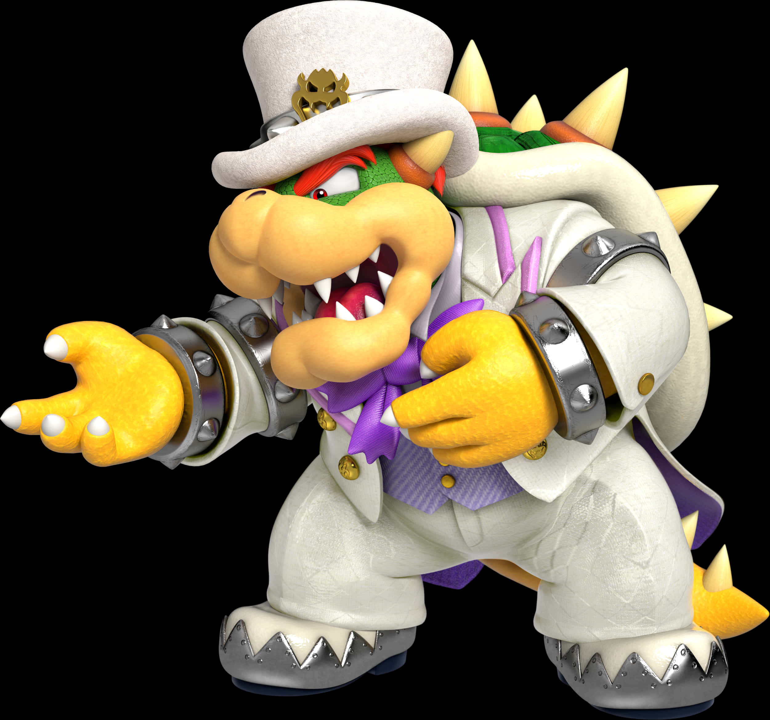 Bowser katika Suti Nyeupe 3D Render Picha ya Ukuta