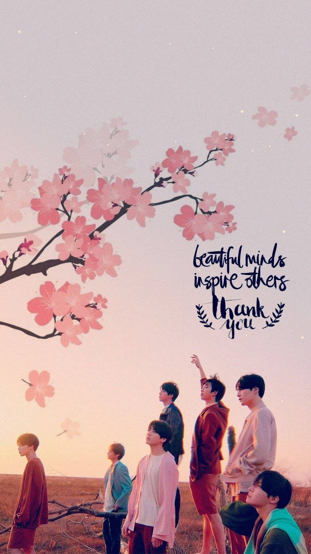 Bts Aesthetic Pamoja Chini ya Sakura Picha ya Ukuta