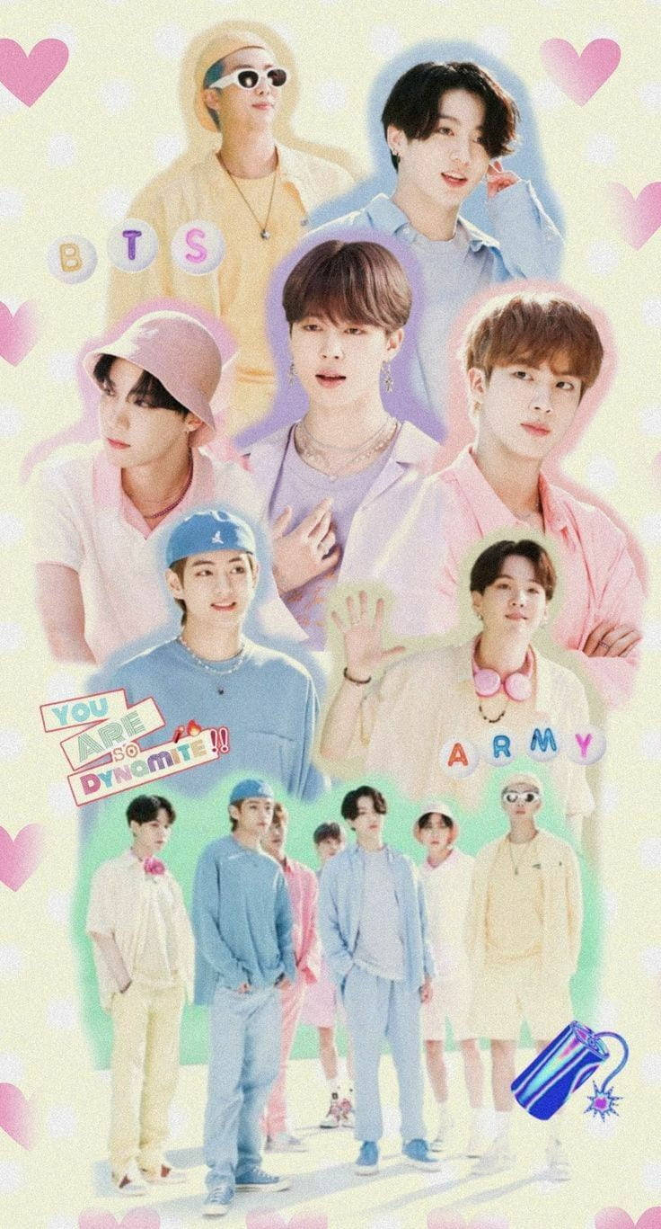 BTS Dynamite Aesthetic ya Rangi za Pasteli Picha ya Ukuta