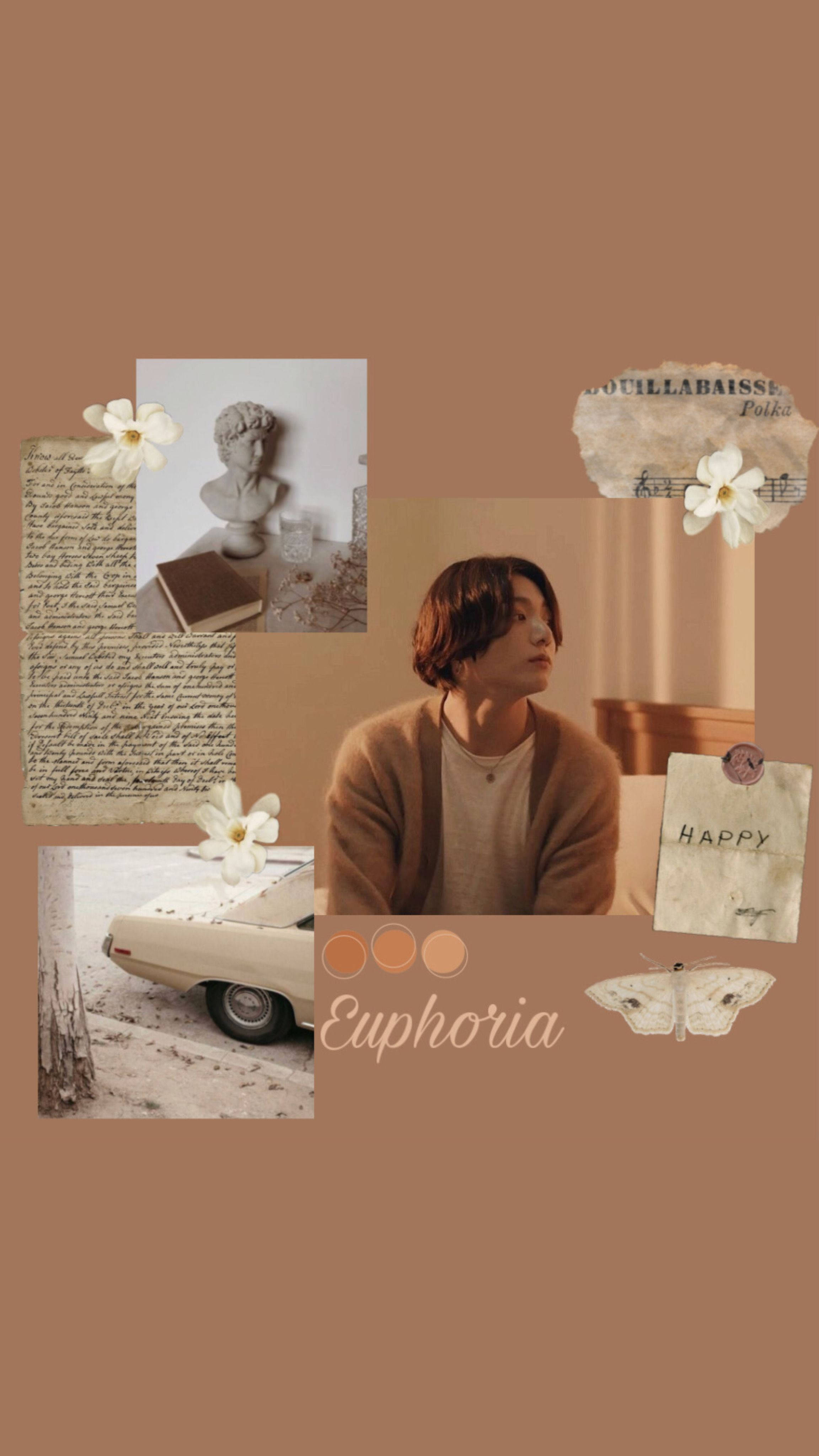 BTS Jungkook Aesthetic ya Beige Picha ya Ukuta