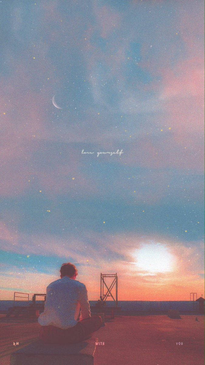 Bts RM Pink Sunset ya Kupendeza Picha ya Ukuta