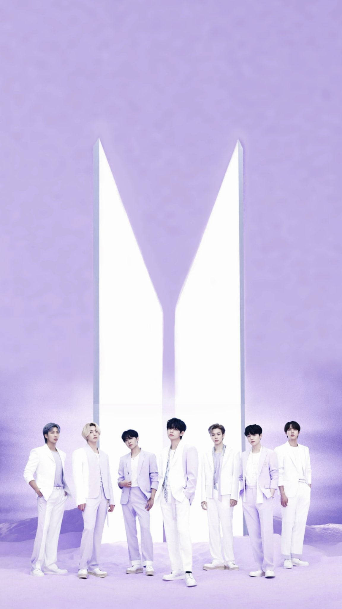 BTS Suti Nyeupe Aesthetic ya Zambarau Picha ya Ukuta