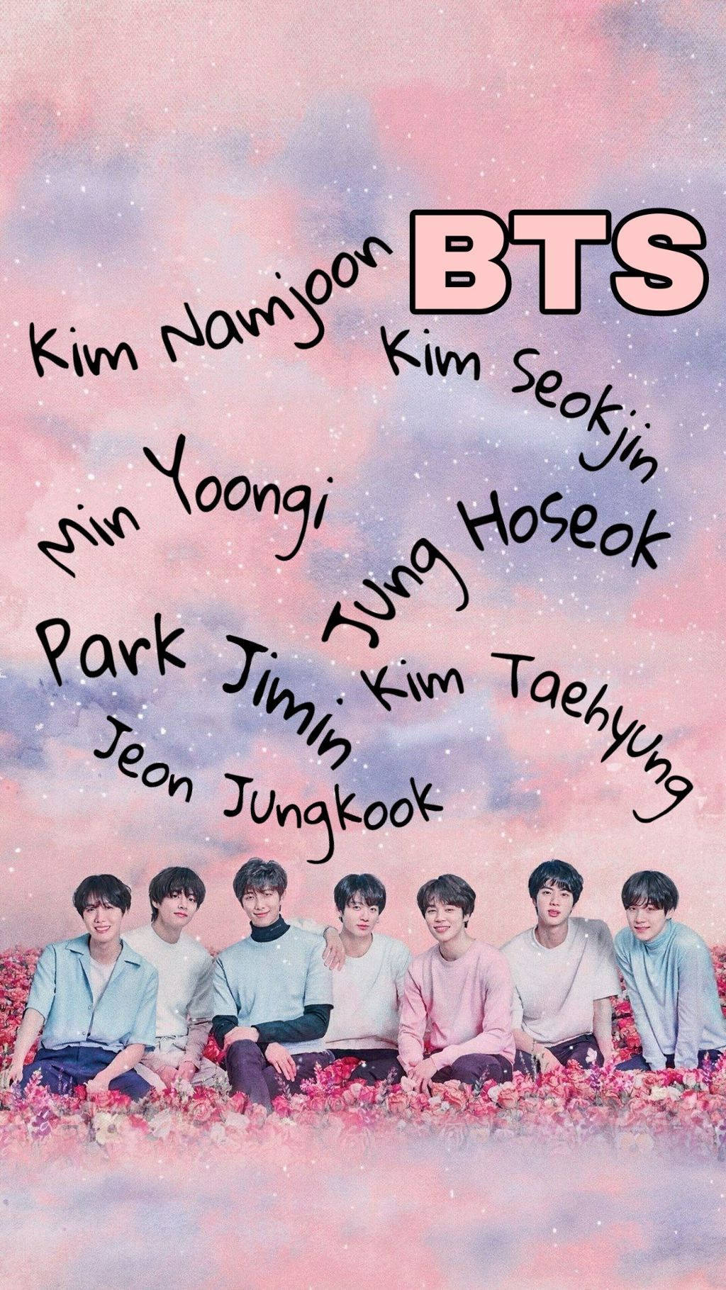 Bts Wastadi Juu ya Maua Waridi Picha ya Ukuta