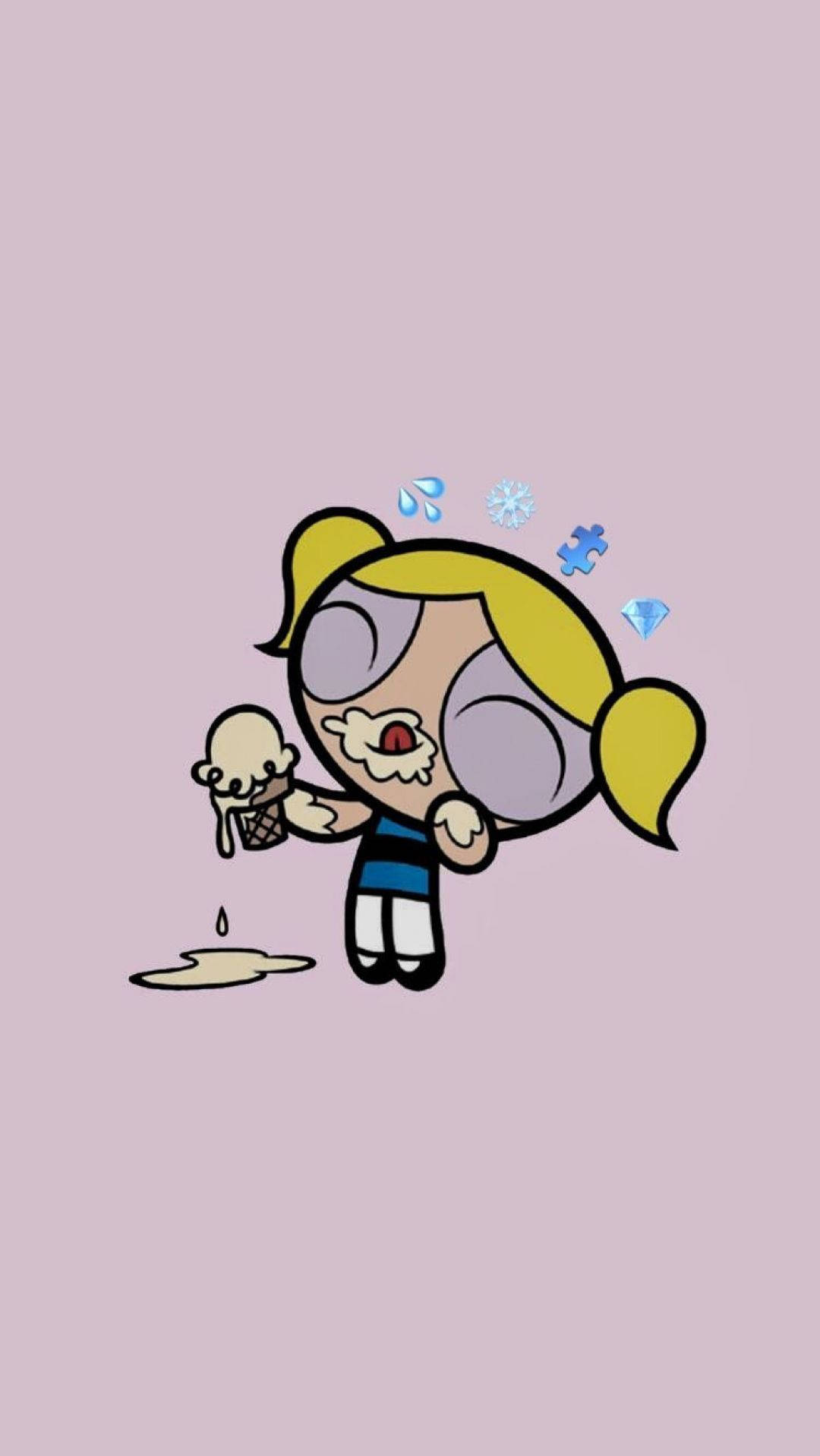 Bubbles wa Powerpuff Katuni ya Kupendeza Picha ya Ukuta