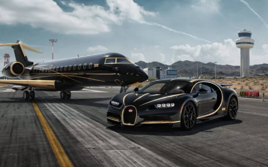 Bugatti Chiron Nyeusi Mwenye Mwonekano wa 4K Picha ya Ukuta