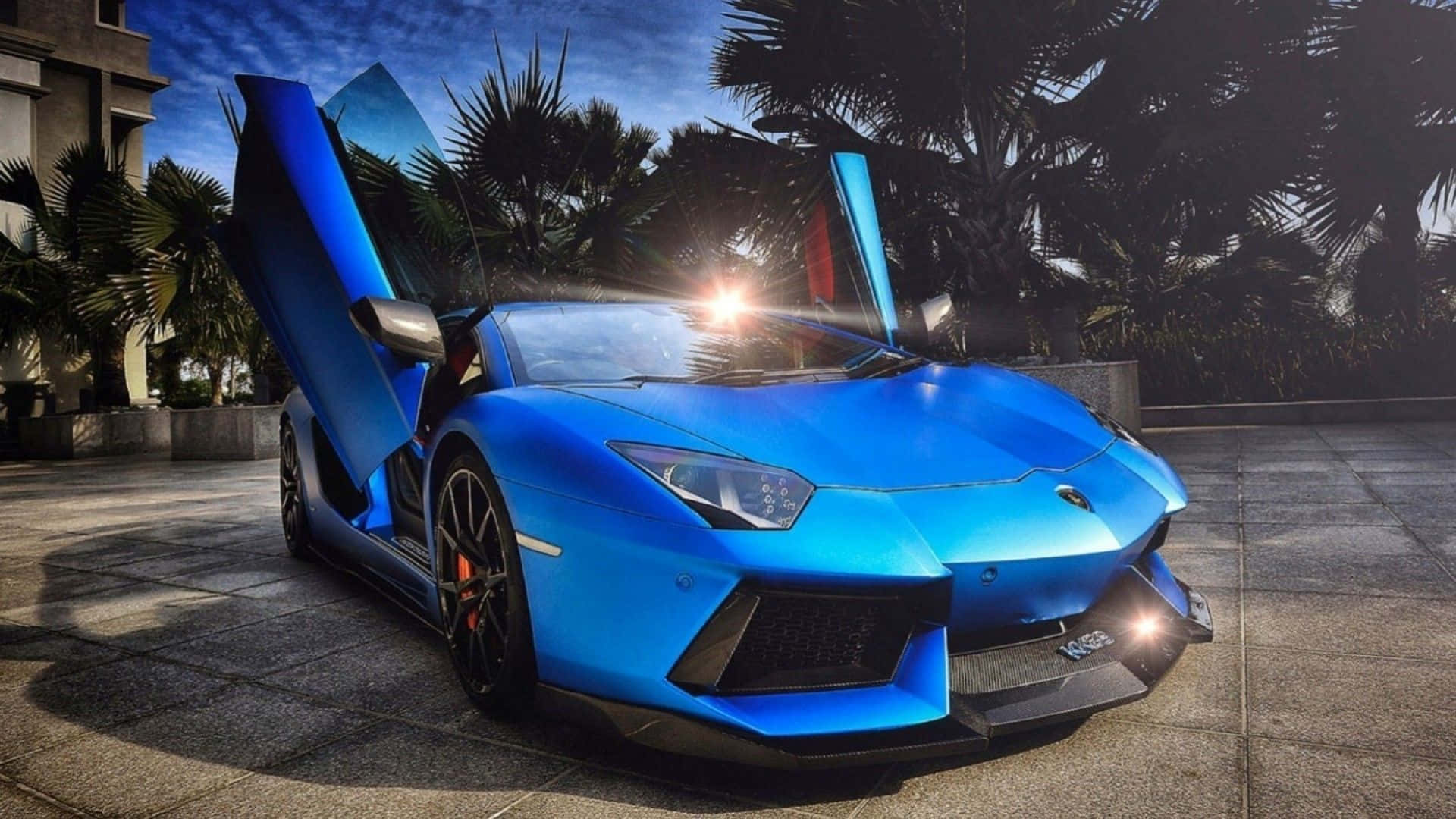Buluu Lamborghini Aventador Nje ya Baridi Picha ya Ukuta