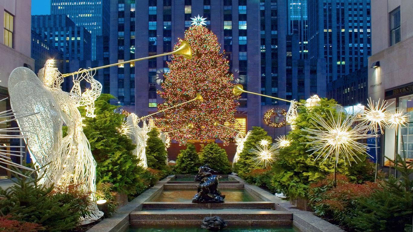 Bustani ya Rockefeller Center Wakati wa Krismasi Picha ya Ukuta