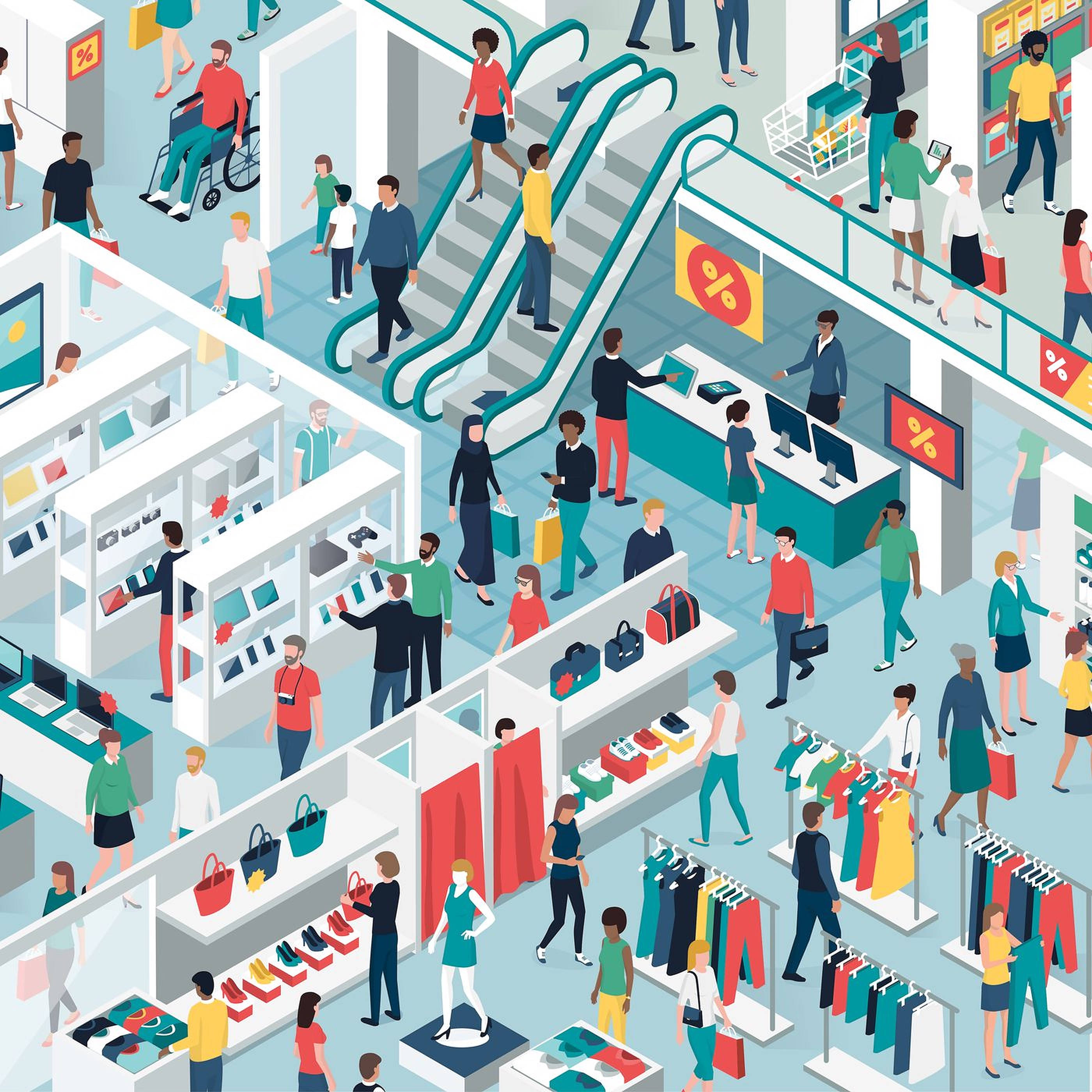 Busy Shopping Mall Art Picha ya Ukuta