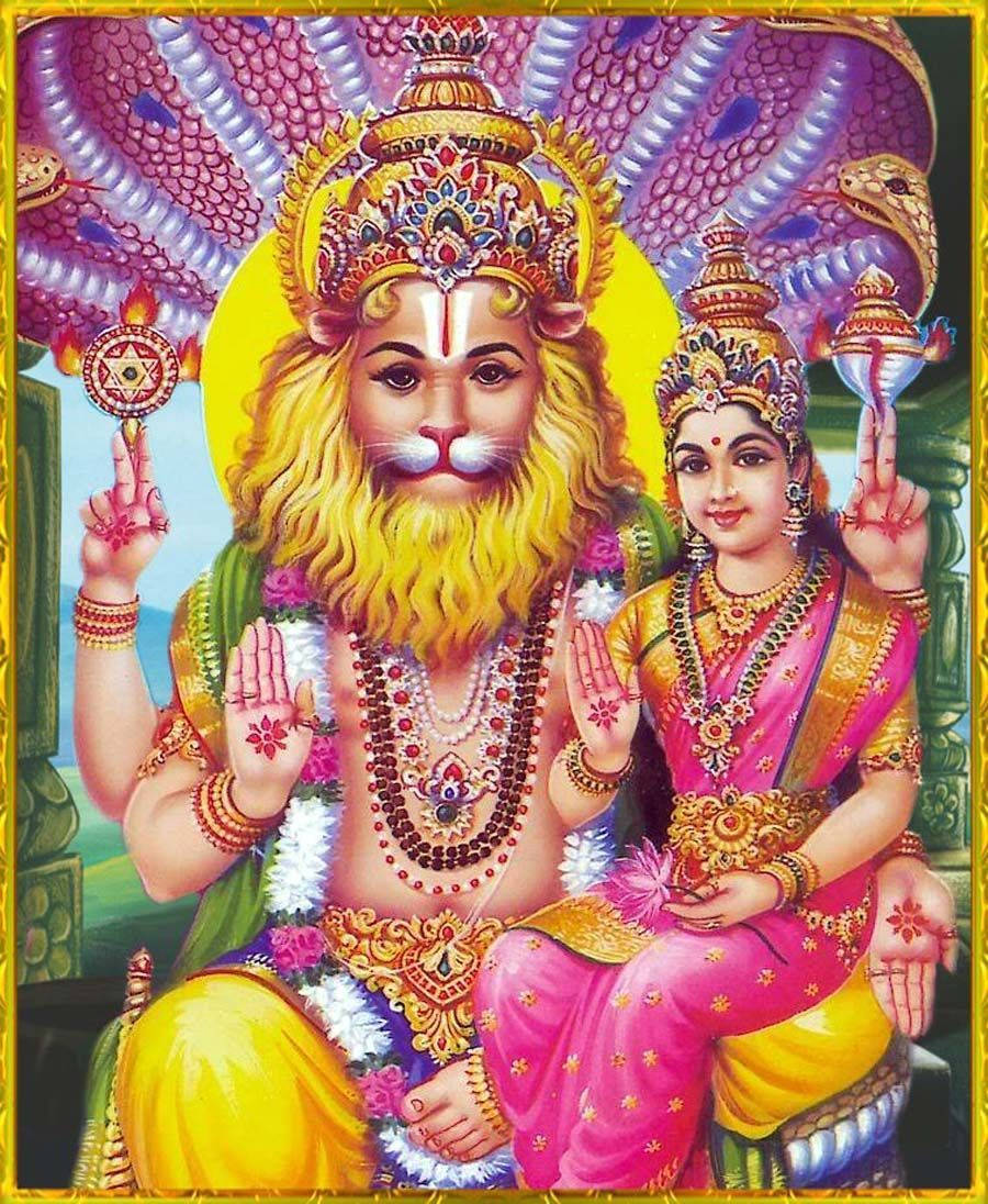 Bwana Narasimha Na Lakshmi Picha ya Ukuta