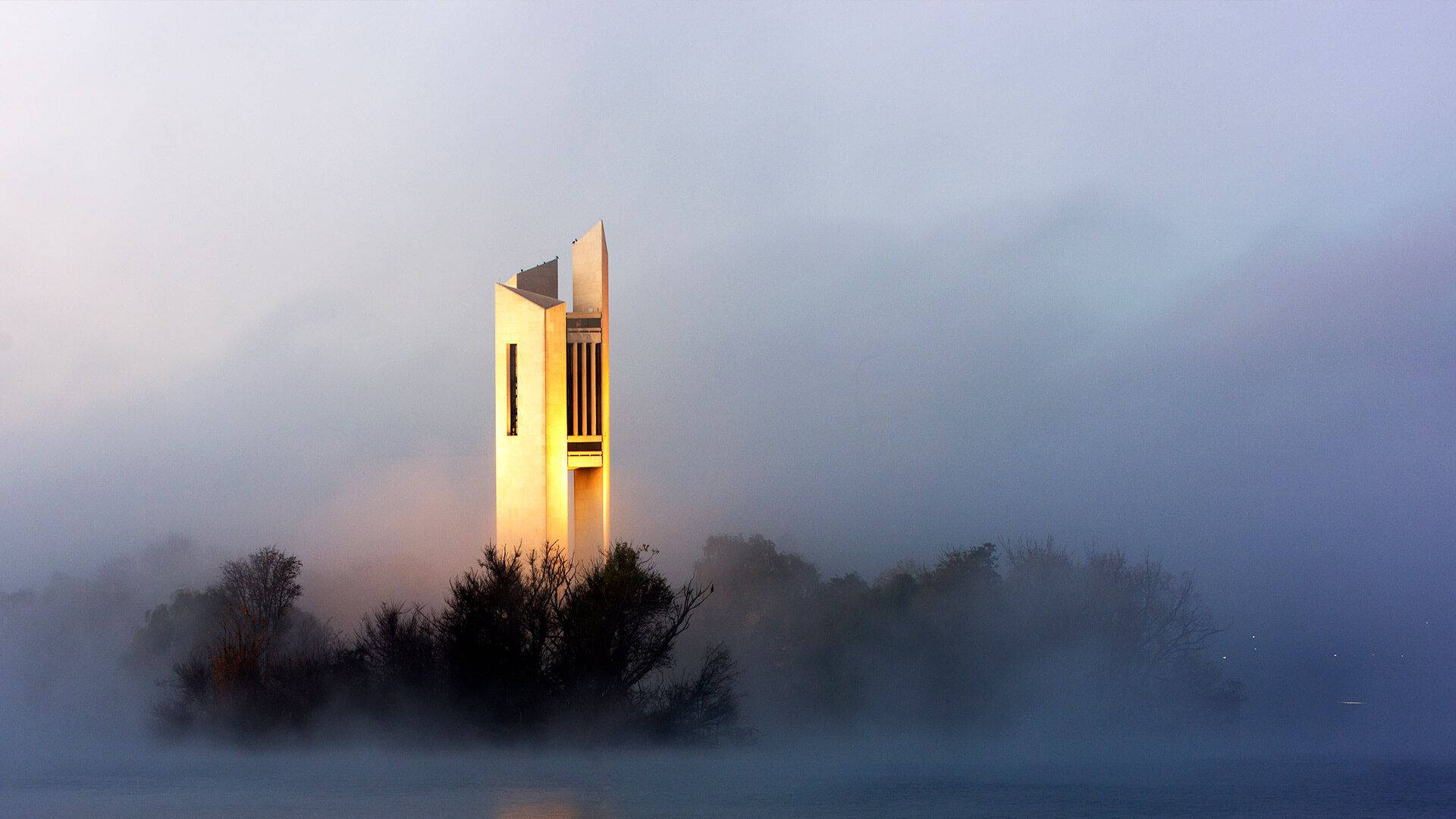 Canberra National Carillon In Thick Fog Picha ya Ukuta