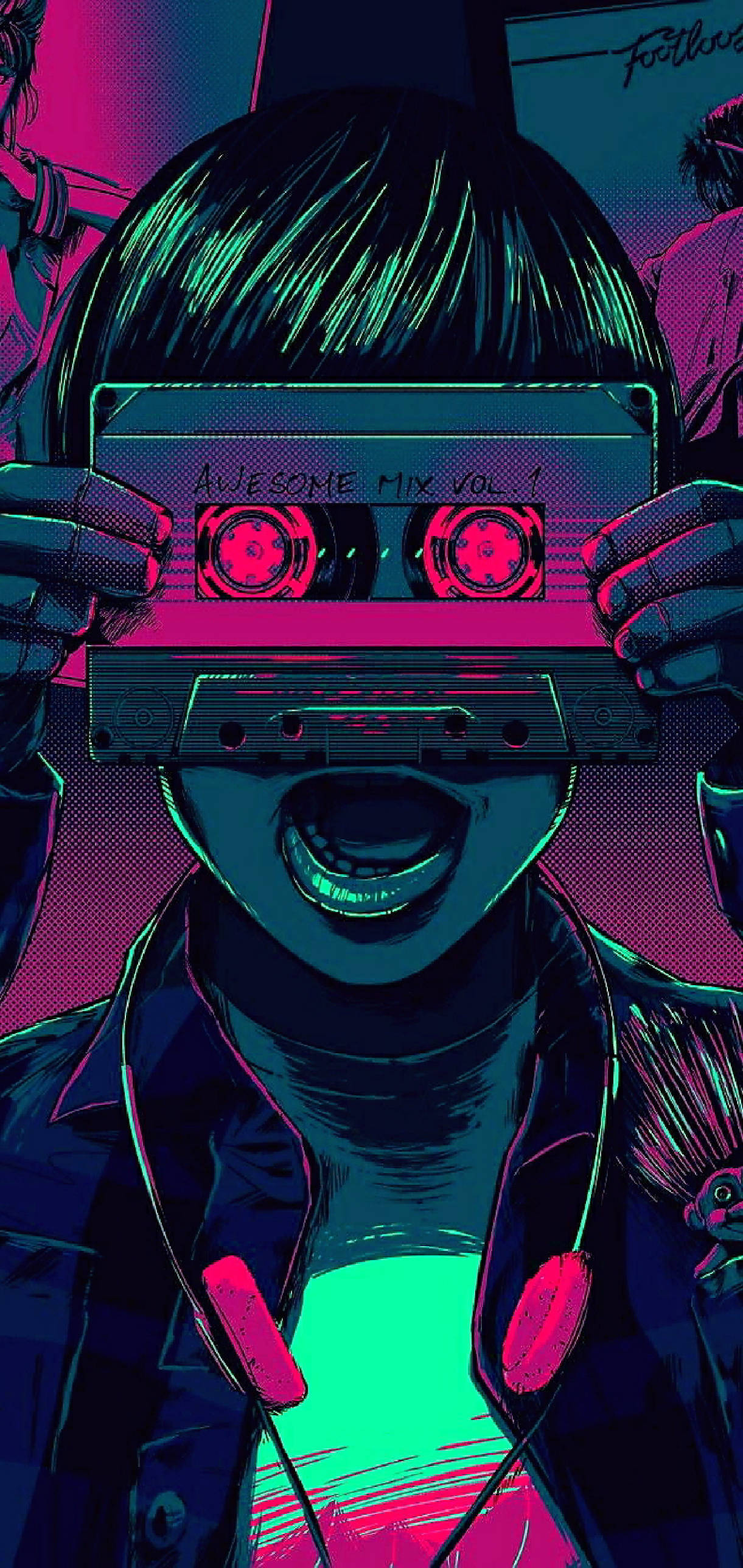 Caption: Mwanga wa Retro wa Vaporwave Design Picha ya Ukuta