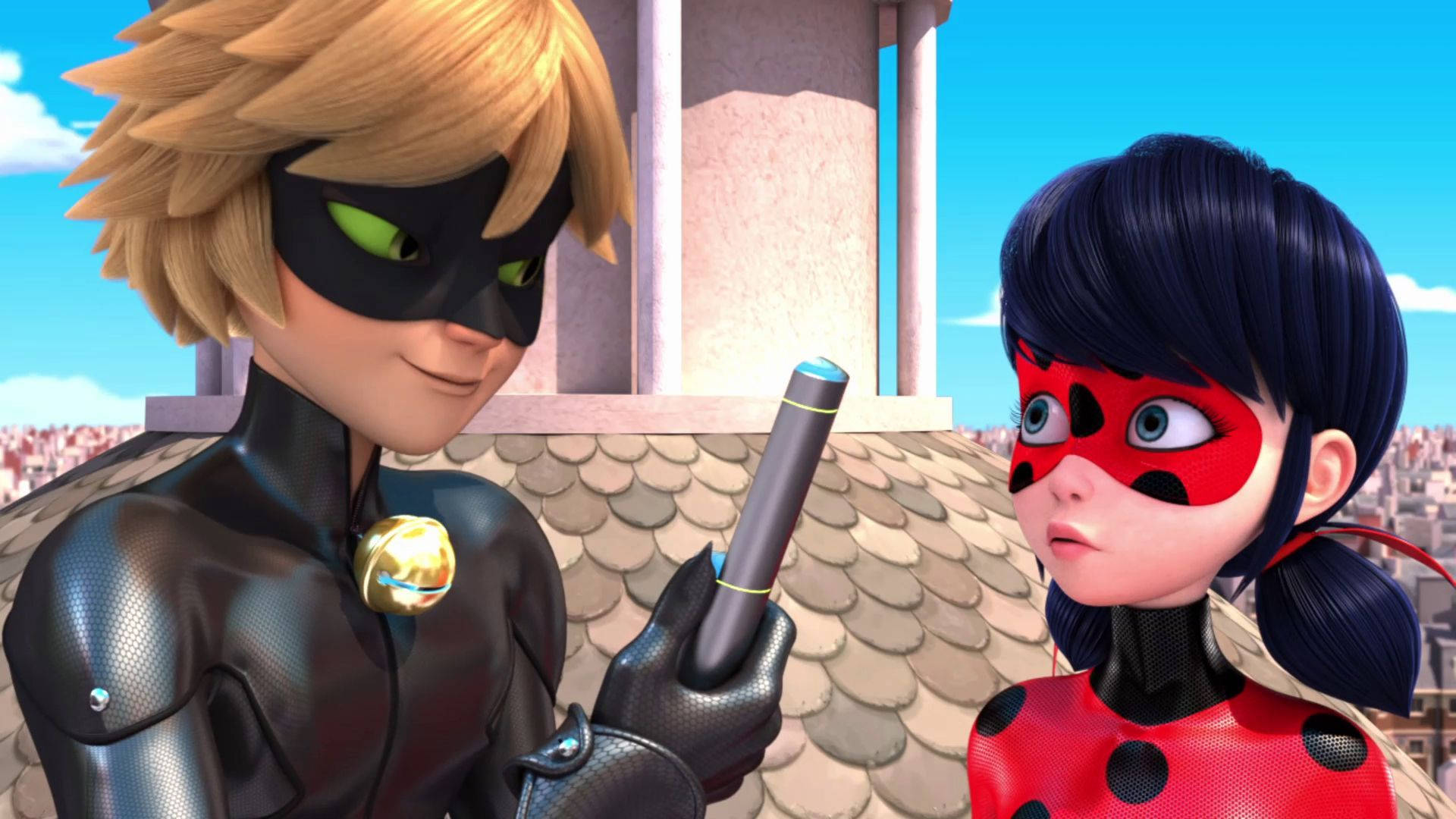 Cat Noir na Ladybug Wakizungumza Picha ya Ukuta
