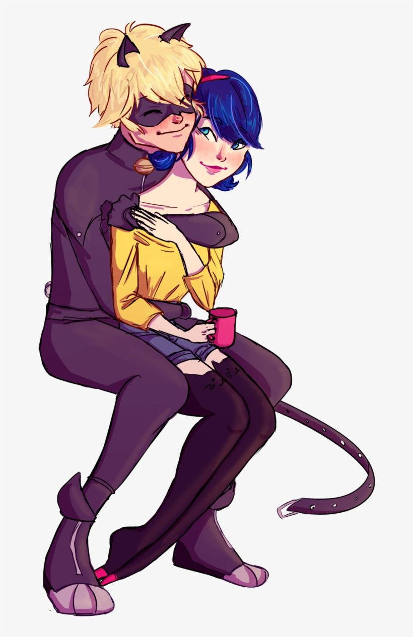 Cat Noir na Marinette Picha ya Ukuta