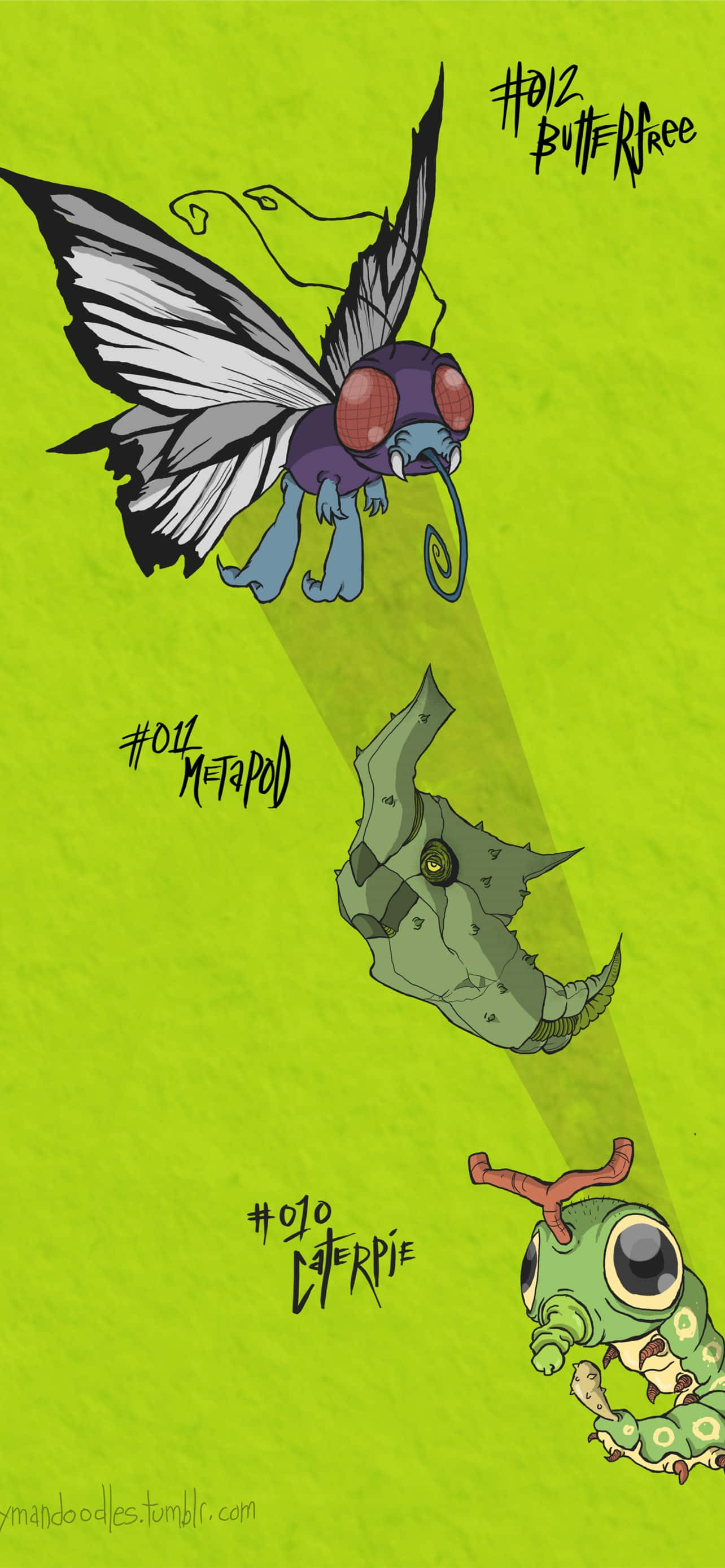 Caterpie, Metapod, And Butterfree Green Aesthetic Phone Picha ya Ukuta