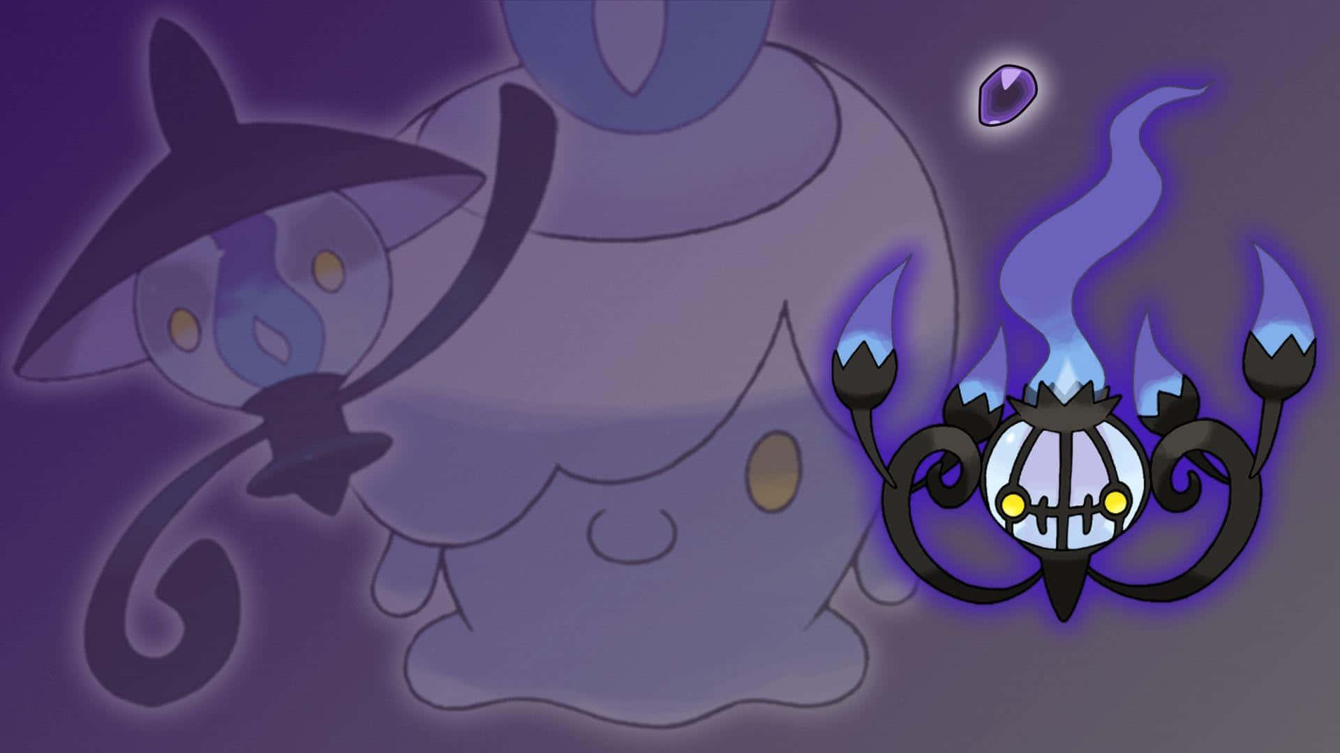 Chandelure Na Silhouette Ya Lampent Na Litwick Picha ya Ukuta