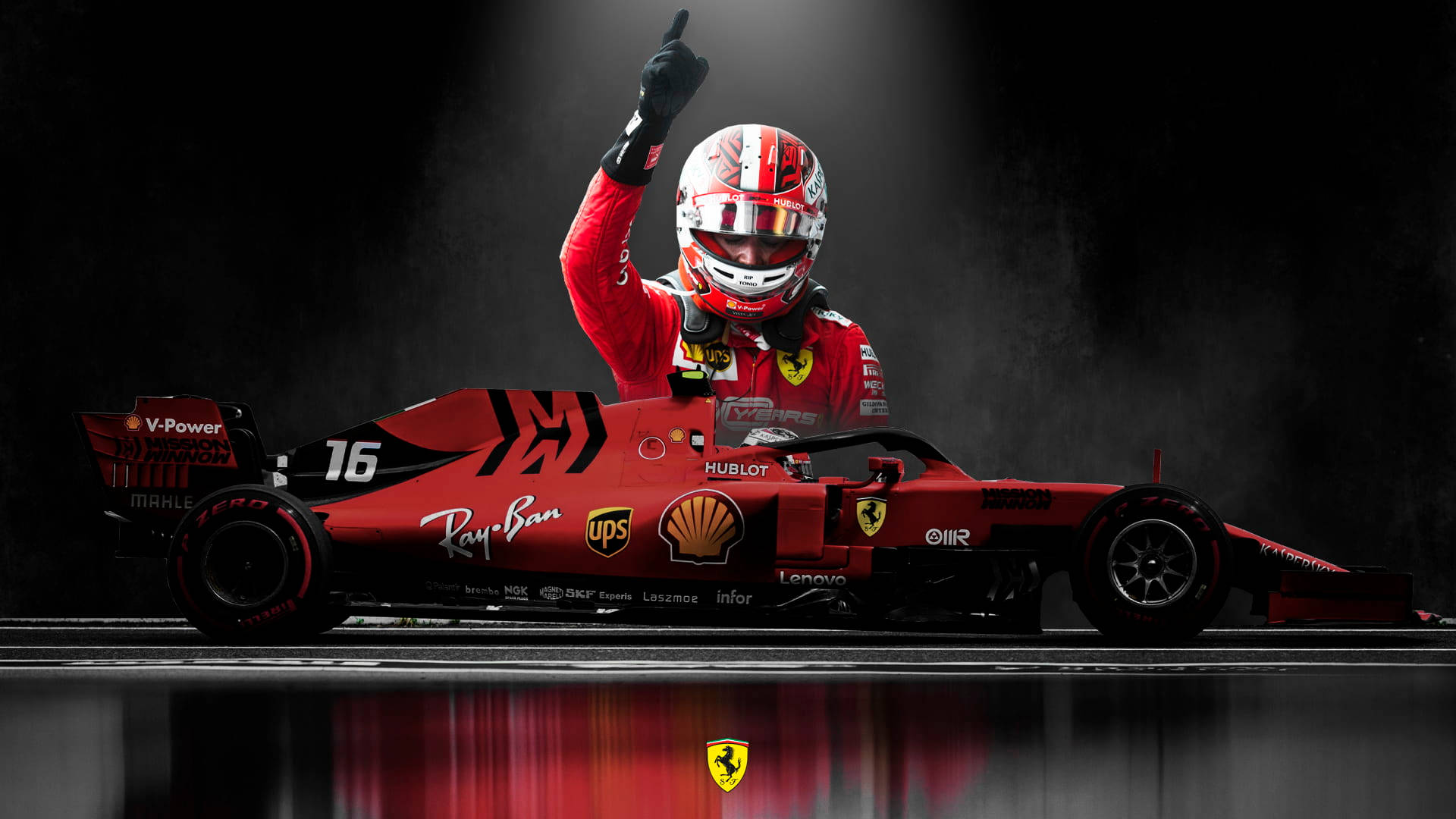 Charles Leclerc Akionyesha Juu Pamoja na Gari la Upande Picha ya Ukuta