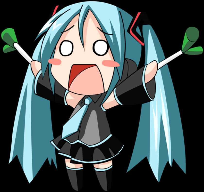 Chibi Hatsune Miku Akishangilia Vector Picha ya Ukuta