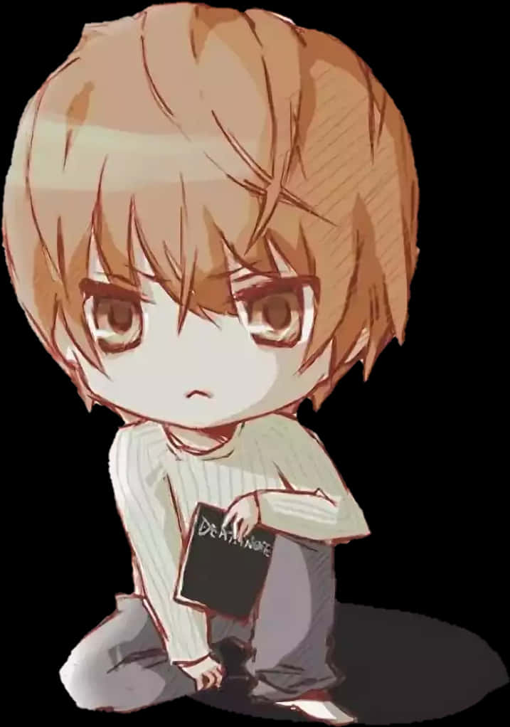 Chibi Light Yagami akiwa na Death Note Picha ya Ukuta