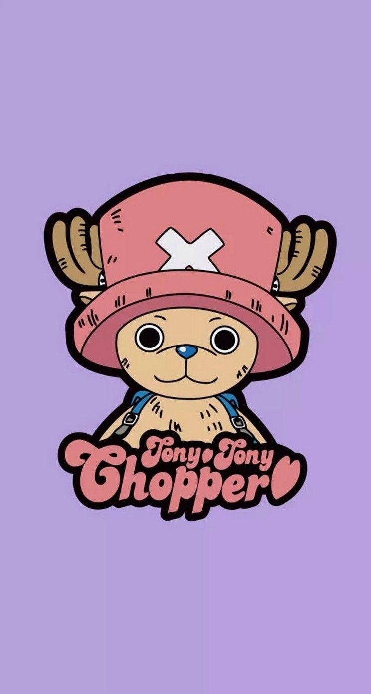 Chopper wa One Piece kwenye Simu kwenye Mandharinyuma ya Zambarau Picha ya Ukuta