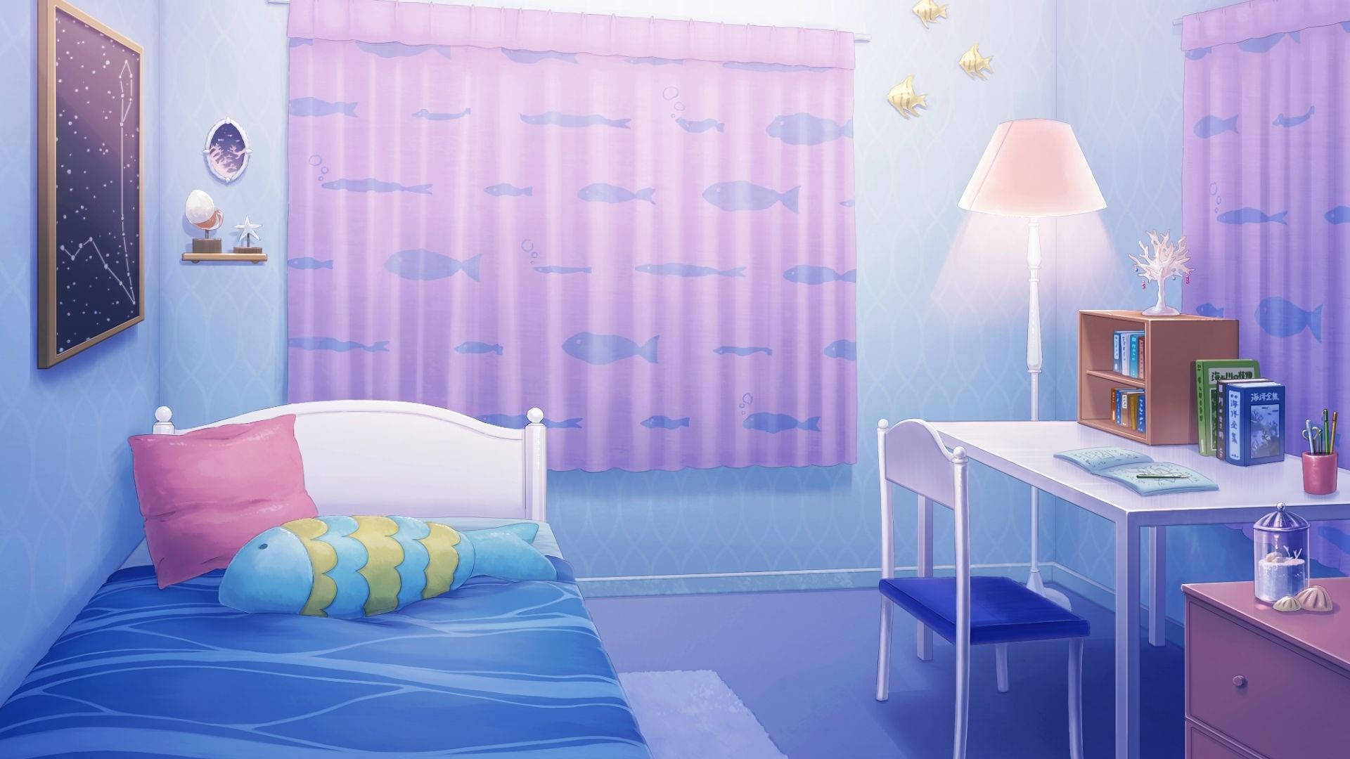 Chumba cha Anime chenye Mandhari ya Bahari Picha ya Ukuta