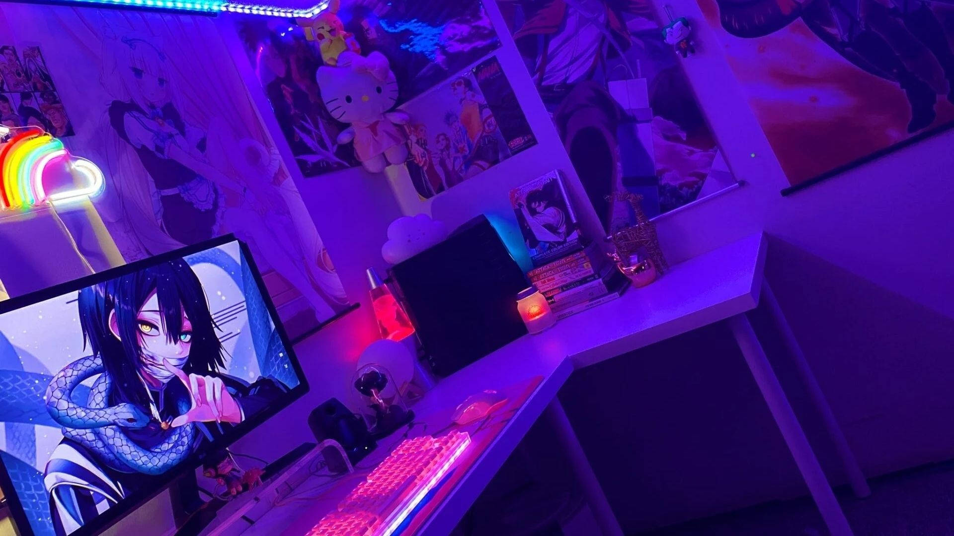 Chumba cha Anime chenye Taa za LED Picha ya Ukuta