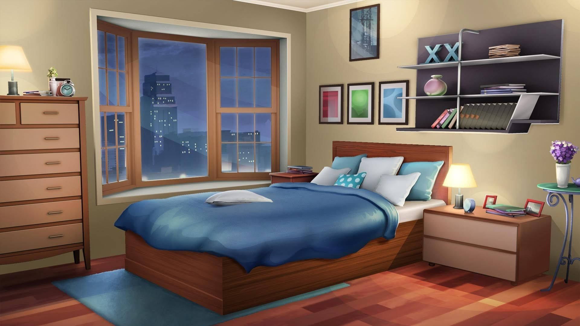 Chumba cha Anime Usiku Picha ya Ukuta