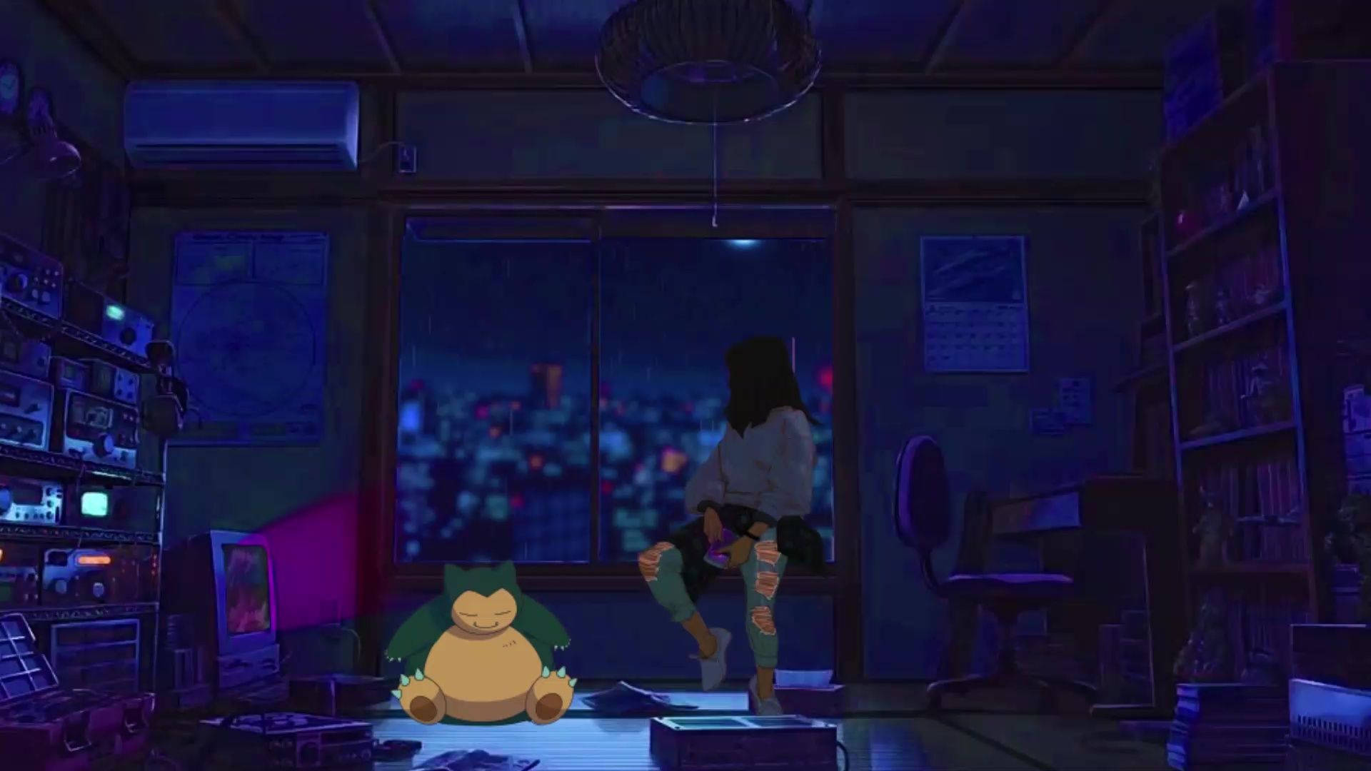 Chumba cha Anime chenye Msichana Akiwa Ameketi Dirishani Picha ya Ukuta