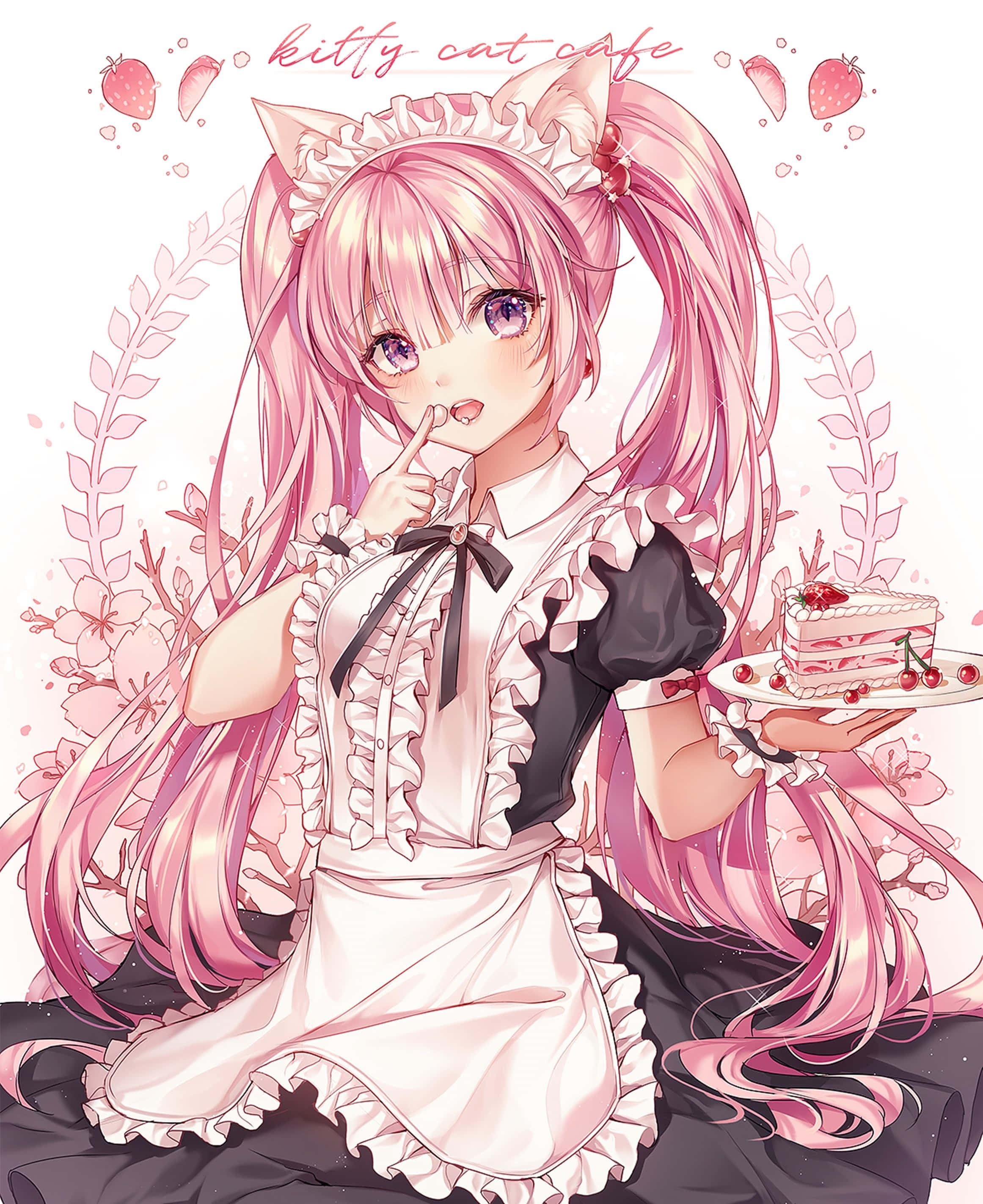 Chumba cha kupendeza cha pink cha mtindo wa anime Picha ya Ukuta