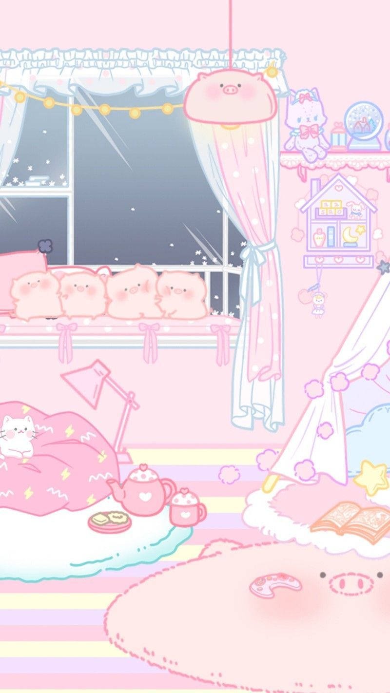 Chumba cha Pink cha Kawaii HD Picha ya Ukuta