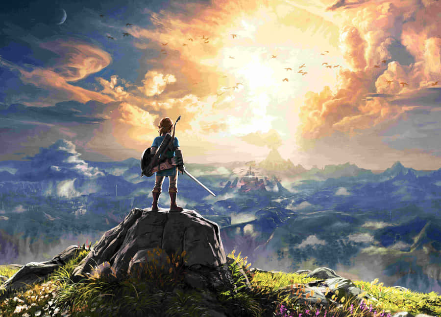 Chunguza Hyrule Pamoja na Link kutoka The Legend Of Zelda Picha ya Ukuta