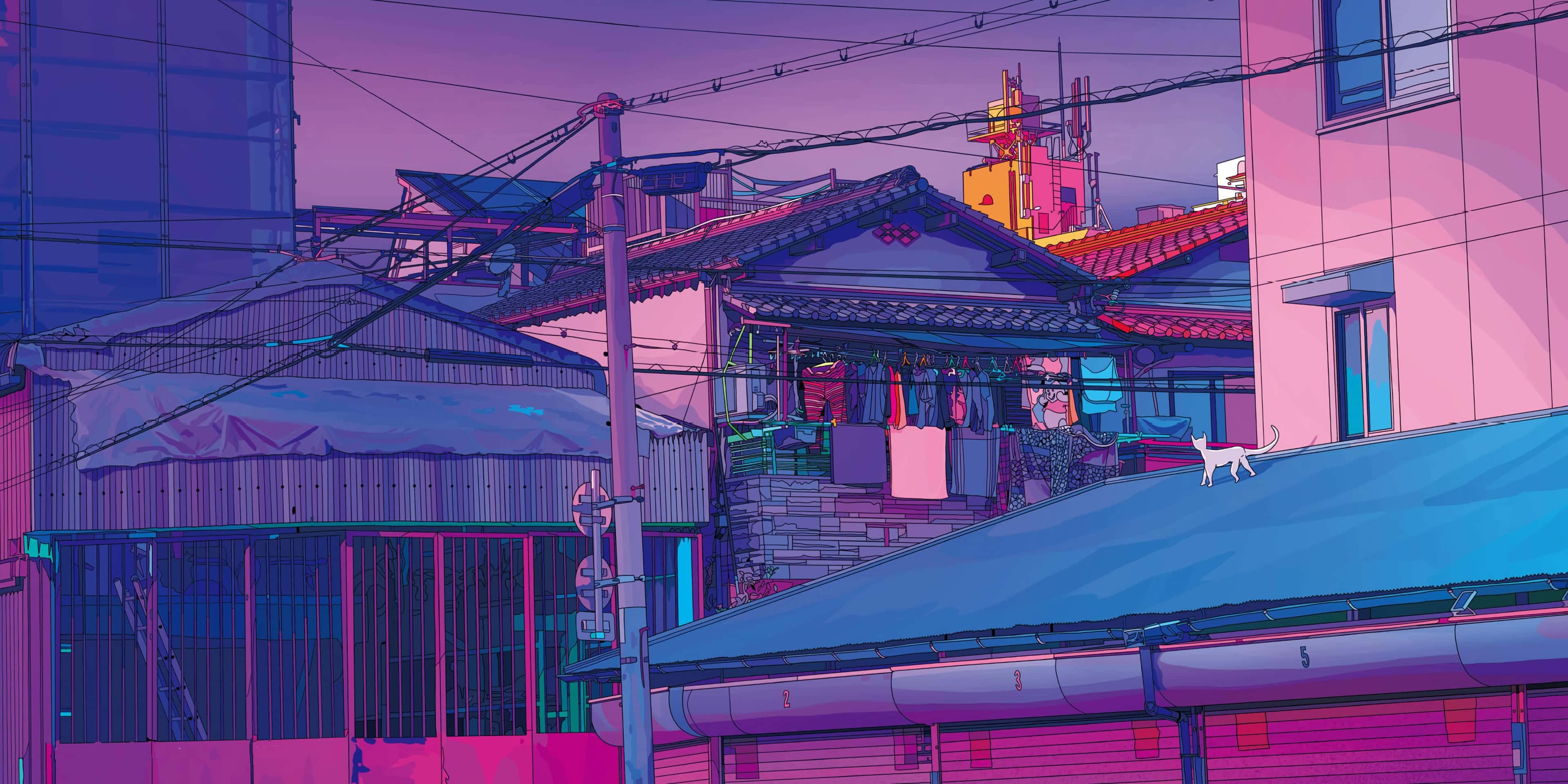 Chunguza mitaa ya kupendeza ya Anime City! Picha ya Ukuta