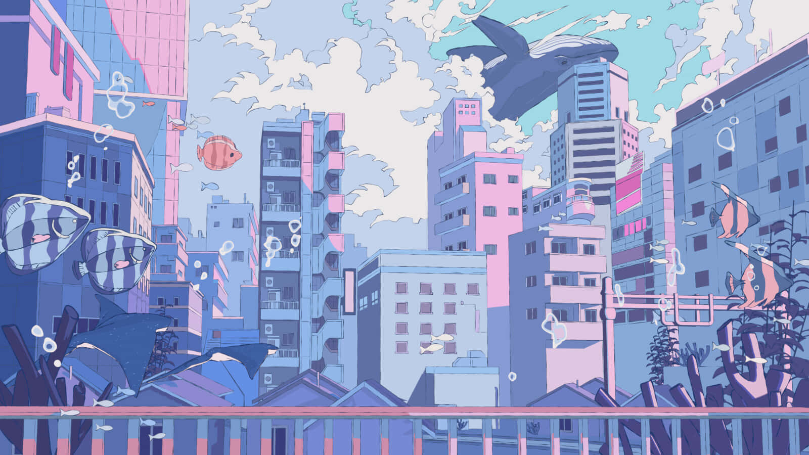 Chunguza mji mchangamfu wa Anime City Picha ya Ukuta