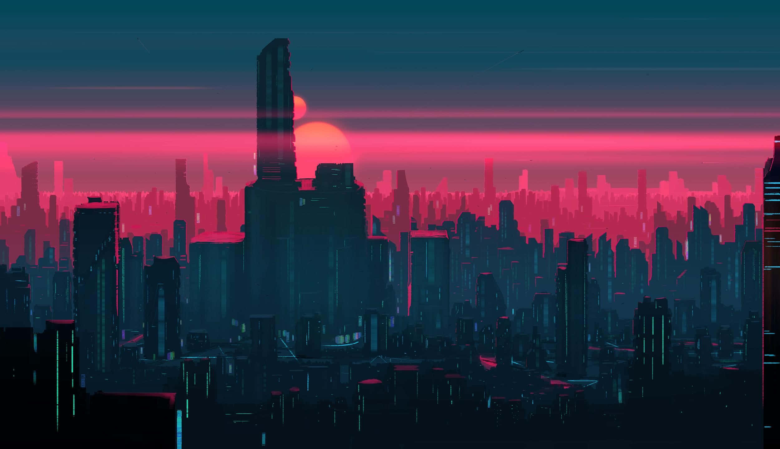 Chunguza rangi za kupendeza za Neon City. Picha ya Ukuta