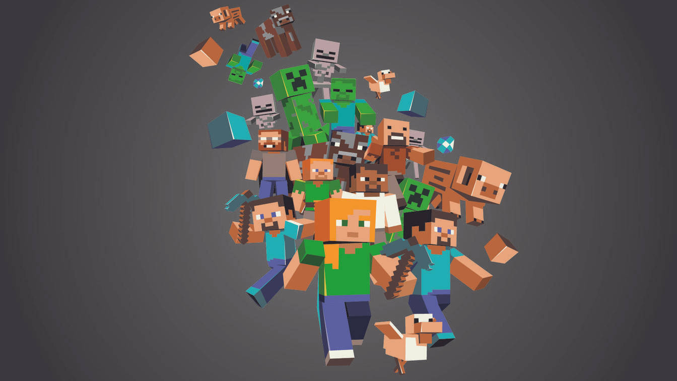 Chunguza Ulimwengu wa Kichawi wa Viumbe na Vitu vya Minecraft Picha ya Ukuta
