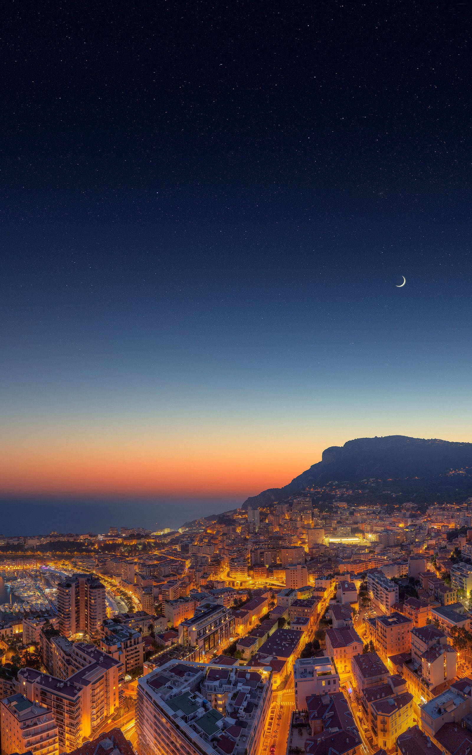 City Lights Aerial At Dusk Portrait Picha ya Ukuta