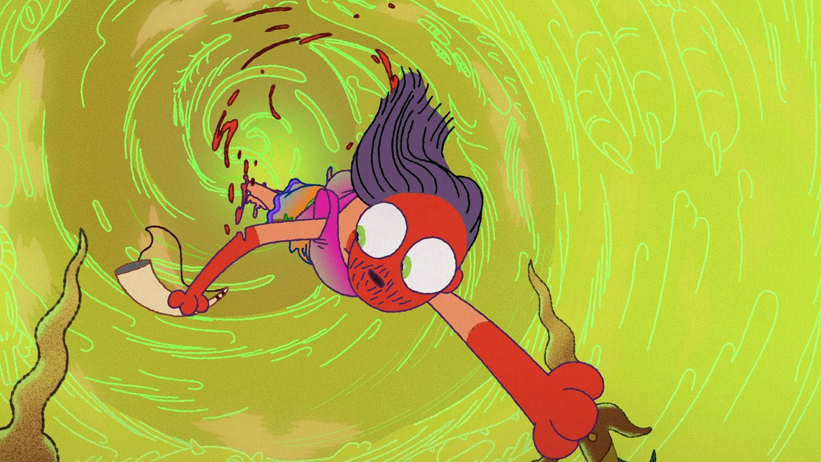 Clancy, the protagonist of The Midnight Gospel, journeying through whimsical dimensions. Picha ya Ukuta