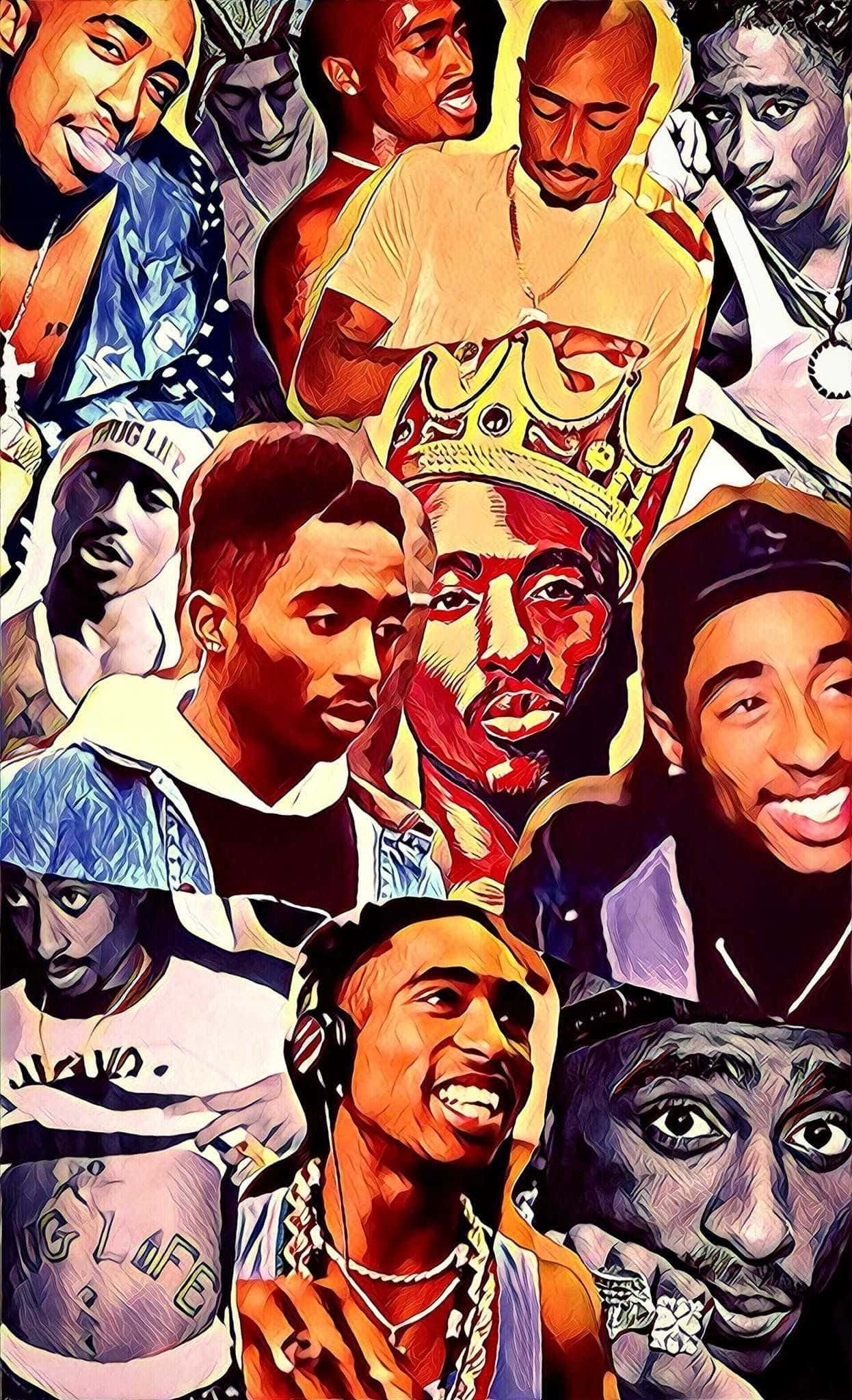 Collage Rangi ya Tupac iPhone Picha ya Ukuta