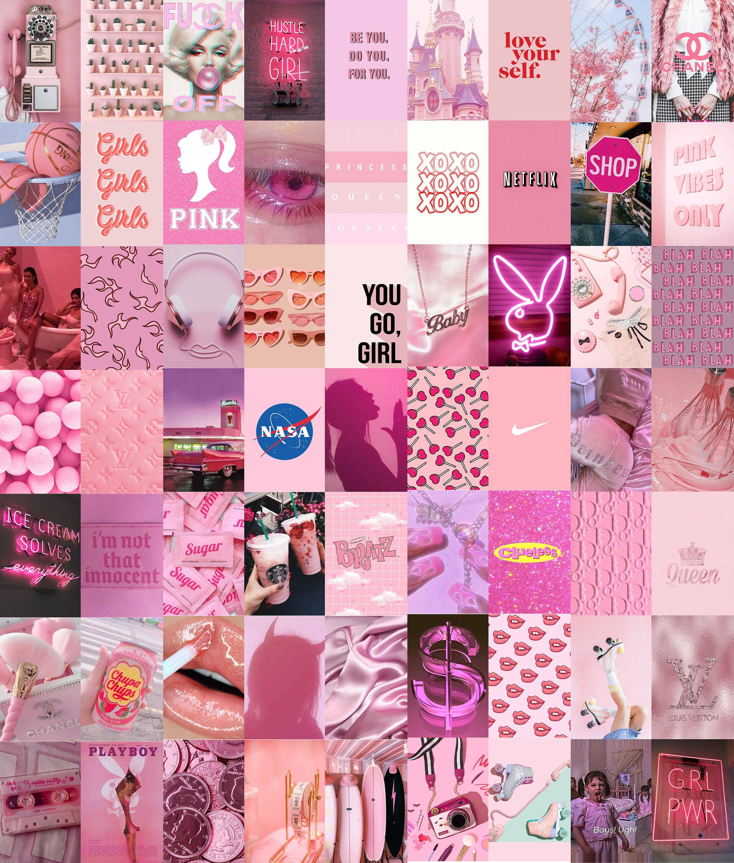 Collage ya Aesthetic Pastel Pink Picha ya Ukuta