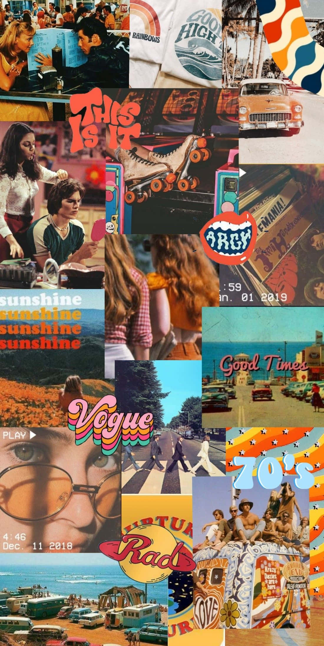 Collage ya Picha Aesthetic 70s Background Kwa Desktop Picha ya Ukuta