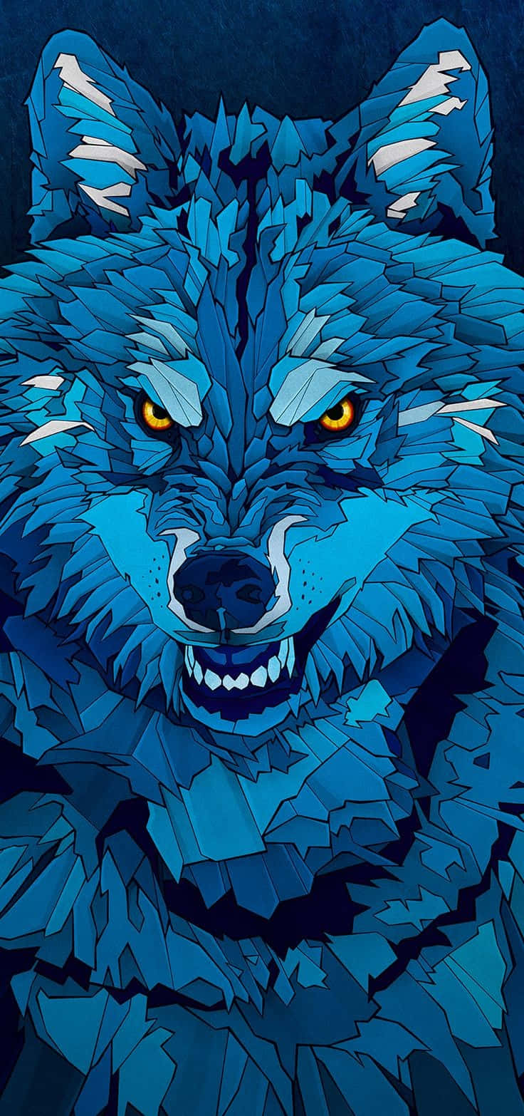 Cool Blue Wolf Abstract Art Phone Picha ya Ukuta