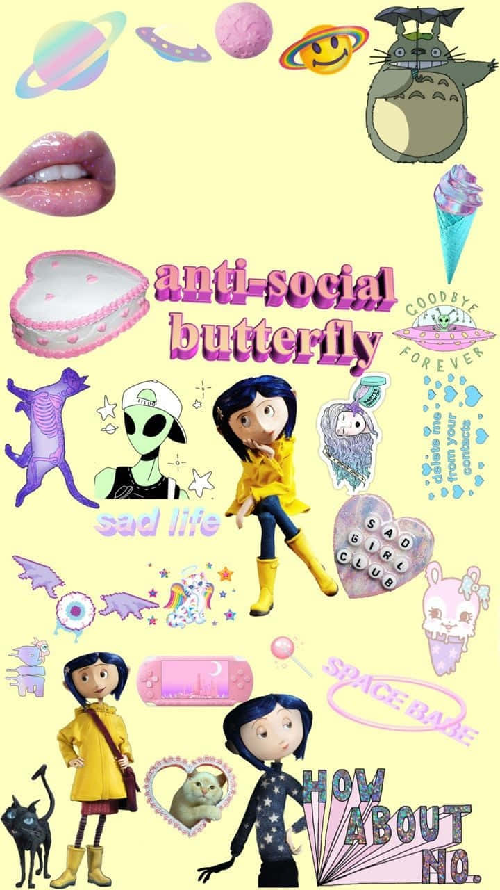Coraline ya Rangi za Pastel za Gothic Picha ya Ukuta