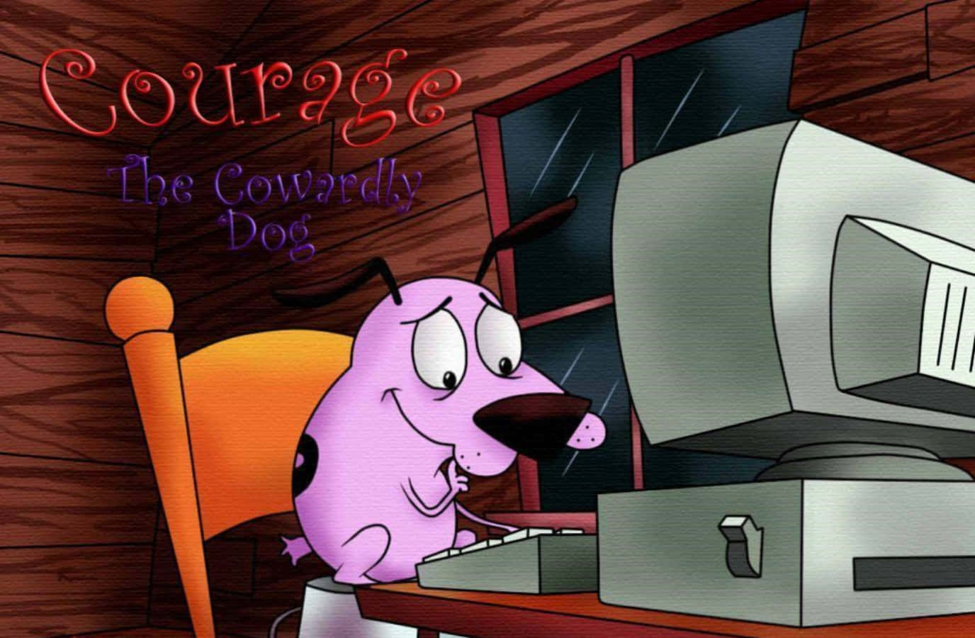 Courage Mbwa Mwoga Akitumia PC Picha ya Ukuta